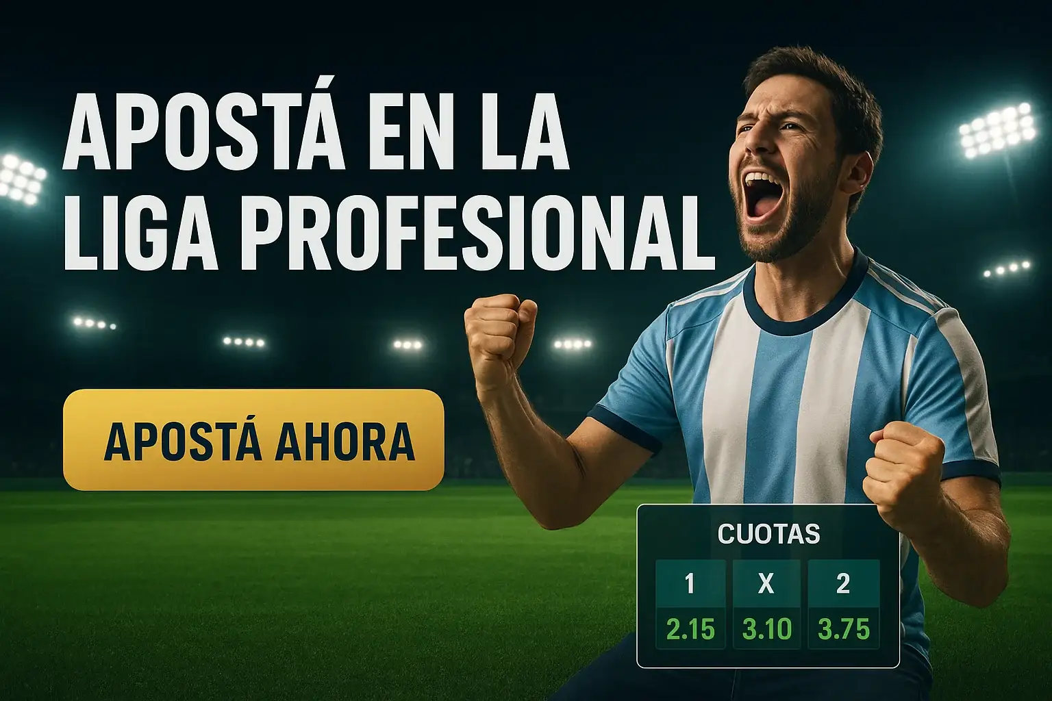 Banner de apuestas con hincha argentino celebrando y botón Apostá Ahora